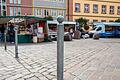 Die Absperrpfosten am Grünen Markt in Karlstadt wurden im Juli angebracht.