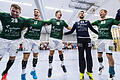 DHB Pokal - 18/19 - TSB Horkheim vs. DjK Rimpar       -  Hatten allen Grund zur Freude: (von links) Max Bauer, Patrick Schmidt, Lukas Boehm, Torhueter Max Brustmann und Julian Sauer.