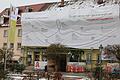Das Banner der Eigentümergesellschaft am Marktplatz 9 bleibt umstritten.