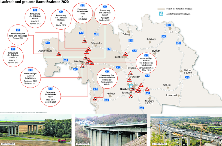 Baustellen Übersicht 2020: Das erwartet Pendler in Unterfranken