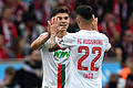 Bayer Leverkusen - FC Augsburg.jpeg       -  Bayer Leverkusen - FC Augsburg 18.05.2024, Nordrhein-Westfalen, Leverkusen: Fußball: Bundesliga, Bayer Leverkusen - FC Augsburg, 34. Spieltag, BayArena. Augsburgs Torschütze Mert Kömür (l) und Iago bejubeln das Tor zum 1:2. Foto: Federico Gambarini/dpa - WICHTIGER HINWEIS: Gemäß den Vorgaben der DFL Deutsche Fußball Liga bzw. des DFB Deutscher Fußball-Bund ist es untersagt, in dem Stadion und/oder vom Spiel angefertigte Fotoaufnahmen in Form von Sequenzbildern und/oder videoähnlichen Fotostrecken zu verwerten bzw. verwerten zu lassen. +++ dpa-Bildfunk +++