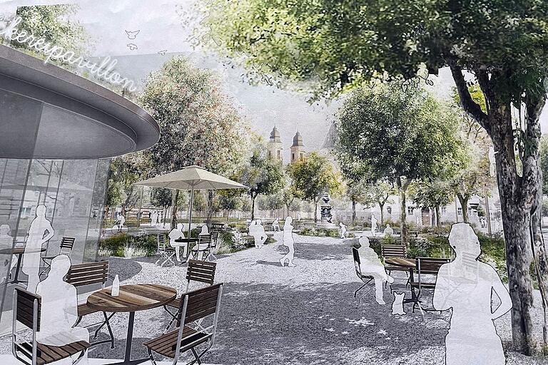 Der Geschwister-Scholl-Platz mit freiem Blick zum Siebold-Denkmal im Siegerentwurf des Wettbewerbs zum städtebaulichen Umfeld der Straßenbahn-Linie 6. Der Geschwister-Scholl-Platz mit freiem Blick zum Siebold-Denkmal im Siegerentwurf des Wettbewerbs zum städtebaulichen Umfeld der Straßenbahn-Linie 6.