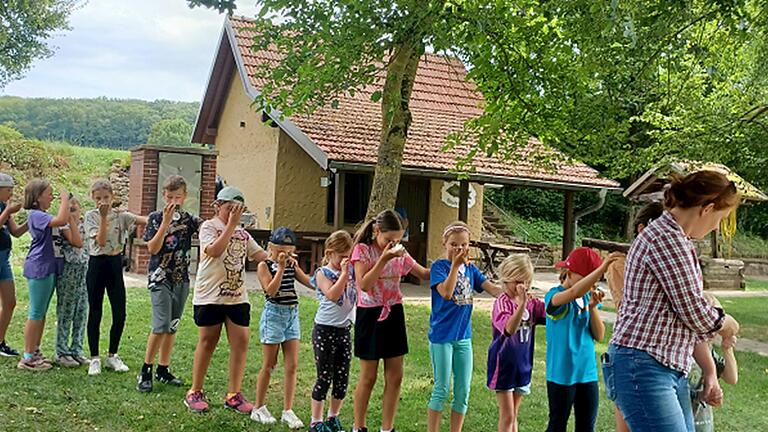 Im Schlangenspiegellauf wurden die Besonderheiten des Platzes an der Fischerhütte den Kindern aus einer neuen Perspektive nahe gebracht. Ohne den Blick nach oben zu richten, konnten sie in die Baumwipfel schauen.