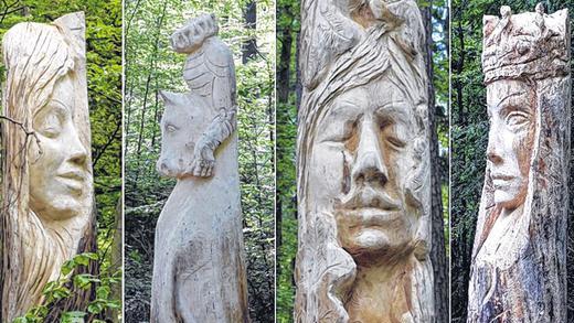 Neue Kunstwerke inmitten von viel Grün: Um 13 Motive wurde der Skulpturenweg im Wald beim Rauhenebracher Ortsteil Theinheim von vier Künstlern erweitert.