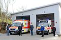 Zur Inbetriebnahme der neuen Rettungswache in Niederstetten kam aufgrund der Corona-Einschränkungen nur eine kleine Gruppe Verantwortlicher vom DRK-Kreisverband Bad Mergentheim mit dem DRK-Ortsvereinsvorsitzenden Rüdiger Zibold (Dritter von rechts) zusammen (von links): stellvertretender Rettungsdienstleiter Siegfried Kuhn, Rettungsdienstleiter Kai Schlecht, Präsident Thomas Haak, Schatzmeister Manfred Bürckert sowie Kreisgeschäftsführer Klaus Eckel.