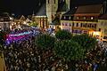 Das Weinfest in Gerolzhofen gilt als 'Frankens größte Weinstube'. Bei gutem Wetter, wie hier im Jahr 2023, ist der Marktplatz brechend voll mit feiernden Menschen.