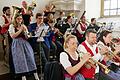 Die Opferbaumer Musikanten beim Quartalsgottesdienst des Hubertusvereins auf der Empore in der Wallfahrtskirche Fährbrück.