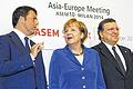 Beginn des Asem-Gipfels: Bundeskanzlerin Angela Merkel, Italiens Premierminister Matteo Renzi (links) und EU-Kommissionspräsident José Manuel Barroso am Donnerstag in Mailand.