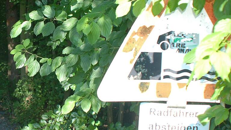40 Meter Niemandsland im Top-Radweg - Der Radler mit dem blauen Helm kommt von oben, rollt links in den von Grün umkränzten Hohlweg und haut nach wenigen Metern Asphalt die Bremse rein: Grobes Geröll auf dem Weg nach unten zum Mainkanal bei Volkach zwingt nicht nur den Mann auf dem Trekkingrad zum Langsamwerden. Einige ganz Vorsichtige steigen an dem engen Steilstück sogar ab. Das kurze Eck auf dem knapp 600 Kilometer langen Mainradweg ist sicher nur eine kleine Warze im Gesicht der ansonsten fast makellosen Route am Fluss. Trotzdem stößt sich manch ein Radler an den etwa 30 bis 40 Metern Strecke zwischen der Abfahrt von der Kanalbrücke – aus Richtung Nordheim – und der Ausfahrt aus dem Hohlweg, der am Ufer des Mainkanals endet. Besonders sauer ist ein Mann aus einer Nachbargemeinde, der mit seinem Rennrad jüngst in den Steilweg reinrollte. Um nicht im groben Schotter wegzurutschen, habe er sein Rad schieben müssen, klagte der Mann. Es sei für ihn unverständlich, wenn Löcher im Weg so zu zugeschüttet würden, dass eine Durchfahrt schwierig oder sogar gefährlich werde. Gut 20 Minuten vor Ort mit rund 40 Radlern im Blick liefern ausreichend Erkenntnisse zu dem Problem: Fast die Hälfte der Radler schiebt – die meisten, weil es steil bergauf geht. Der Rest traut beim Bergabfahren dem wegrutschenden Material nicht und verlässt den Sattel. Wer fährt, ist sichtbar hochkonzentriert und driftet trotzdem zuweilen weg. Der Radler mit dem blauen Helm stellt die entscheidende Frage: „Wer lässt so eine Piste so verkommen?“ Die Antwort ist nicht ganz einfach, weil der kurze Abschnitt irgendwie eine Art bürokratisches Niemandsland ist. Die paar Meter – ebenso wie der ebenfalls von vielen Radlern genutzte Weg am Mainkanal – gehören dem Bund, genauer dem Wasser- und Schifffahrtsamt (WSV), dessen Außenbezirksstelle in Volkach Eva Brückner leitet. Allerdings ist der Hohlweg laut Brückner – anders als der Weg am Kanal – keine offizielle WSV-Strecke, sondern „nur von uns geduldet“. Die Verkehrssicherungspflicht liege bei dem, der den Weg eingerichtet und die Beschilderung angebracht habe – der Stadt Volkach. Trotzdem will sich Brückner, die von etlichen Blessuren von Radlern auf der schwierigen Abfahrt zum Mainkanal erzählt, nicht der Mitverantwortung entziehen. Sie werde jetzt auf die Stadt zugehen, um eine Verbesserung der Verhältnisse zu erreichen. Dort ist das Echo ebenfalls positiv. Die Stadt werde sich um eine Entschärfung der Situation auf dem kurzen Stück Radweg kümmern, in Abstimmung mit der WSV-Außenstelle, erklärte Geschäftsstellenleiter Gerhard Wagenhäuser. Übrigens: Was der Radler mit dem blauen Helm und wohl fast alle nicht gesehen haben, ist ein kleines Schild an der Einfahrt von oben in den Pflanzen-„Tunnel“. Radfahrer absteigen steht da und drüber zeigt ein Warnschild warum: Wer zu schnell durchbrettert, könnte im Mainkanal landen. Beide Schilder sind allerdings schwer zu sehen, weil – noch – einiges an Blattwerk zumindest Teile verdeckt. 40 Meter Niemandsland im Top-Radweg - Der Radler mit dem blauen Helm kommt von oben, rollt links in den von Grün umkränzten Hohlweg und haut nach wenigen Metern Asphalt die Bremse rein: Grobes Geröll auf dem Weg nach unten zum Mainkanal bei Volkach zwingt nicht nur den Mann auf dem Trekkingrad zum Langsamwerden. Einige ganz Vorsichtige steigen an dem engen Steilstück sogar ab. Das kurze Eck auf dem knapp 600 Kilometer langen Mainradweg ist sicher nur eine kleine Warze im Gesicht der ansonsten fast makellosen Route am Fluss. Trotzdem stößt sich manch ein Radler an den etwa 30 bis 40 Metern Strecke zwischen der Abfahrt von der Kanalbrücke – aus Richtung Nordheim – und der Ausfahrt aus dem Hohlweg, der am Ufer des Mainkanals endet. Besonders sauer ist ein Mann aus einer Nachbargemeinde, der mit seinem Rennrad jüngst in den Steilweg reinrollte. Um nicht im groben Schotter wegzurutschen, habe er sein Rad schieben müssen, klagte der Mann. Es sei für ihn unverständlich, wenn Löcher im Weg so zu zugeschüttet würden, dass eine Durchfahrt schwierig oder sogar gefährlich werde. Gut 20 Minuten vor Ort mit rund 40 Radlern im Blick liefern ausreichend Erkenntnisse zu dem Problem: Fast die Hälfte der Radler schiebt – die meisten, weil es steil bergauf geht. Der Rest traut beim Bergabfahren dem wegrutschenden Material nicht und verlässt den Sattel. Wer fährt, ist sichtbar hochkonzentriert und driftet trotzdem zuweilen weg. Der Radler mit dem blauen Helm stellt die entscheidende Frage: „Wer lässt so eine Piste so verkommen?“ Die Antwort ist nicht ganz einfach, weil der kurze Abschnitt irgendwie eine Art bürokratisches Niemandsland ist. Die paar Meter – ebenso wie der ebenfalls von vielen Radlern genutzte Weg am Mainkanal – gehören dem Bund, genauer dem Wasser- und Schifffahrtsamt (WSV), dessen Außenbezirksstelle in Volkach Eva Brückner leitet. Allerdings ist der Hohlweg laut Brückner – anders als der Weg am Kanal – keine offizielle WSV-Strecke, sondern „nur von uns geduldet“. Die Verkehrssicherungspflicht liege bei dem, der den Weg eingerichtet und die Beschilderung angebracht habe – der Stadt Volkach. Trotzdem will sich Brückner, die von etlichen Blessuren von Radlern auf der schwierigen Abfahrt zum Mainkanal erzählt, nicht der Mitverantwortung entziehen. Sie werde jetzt auf die Stadt zugehen, um eine Verbesserung der Verhältnisse zu erreichen. Dort ist das Echo ebenfalls positiv. Die Stadt werde sich um eine Entschärfung der Situation auf dem kurzen Stück Radweg kümmern, in Abstimmung mit der WSV-Außenstelle, erklärte Geschäftsstellenleiter Gerhard Wagenhäuser. Übrigens: Was der Radler mit dem blauen Helm und wohl fast alle nicht gesehen haben, ist ein kleines Schild an der Einfahrt von oben in den Pflanzen-„Tunnel“. Radfahrer absteigen steht da und drüber zeigt ein Warnschild warum: Wer zu schnell durchbrettert, könnte im Mainkanal landen. Beide Schilder sind allerdings schwer zu sehen, weil – noch – einiges an Blattwerk zumindest Teile verdeckt.