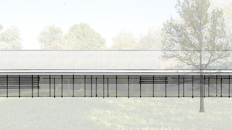 Von der Schulstraße her soll die neue Giebelstadter Dreifach-Sporthalle möglichst niedrig wirken. Architekt Andreas Michel hat dafür eine natürliche Geländestufe genutzt.