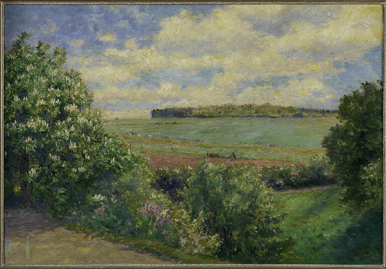 'Pflügender Bauer in freier Landschaft'.