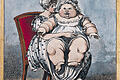 In üppiger Fülle: Vier Monate alt soll der mächtige Bub &ndash; damals als &bdquo;moderner Hercules&ldquo; gehandelt &ndash; sein, der auf dem Schoß seiner Mutter sitzt. Das kolorierte Bild stammt aus dem Jahr 1806.