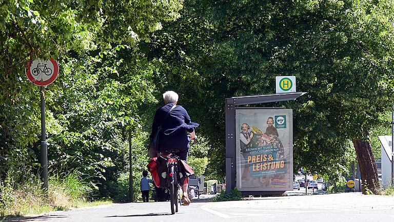 An dieser Stelle endet der Radweg stadteinwärts in der Leistenstraße. Radfahrende müssen zur Überquerung der Straße die Fußgängerampel benutzen.