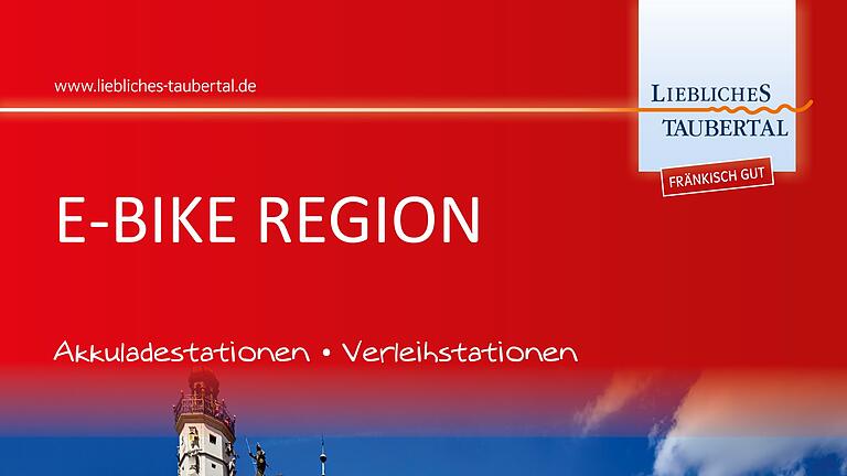 Flyer zum „Lieblichen Taubertal“ als E-Bike-Region: Dort gibt es 86 Ladestellen für Elektrofahrräder.
