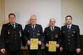 Zwei Verabschiedungen gab bei der Freiwilligen Feuerwehr Schondra   (von links):   1. Vorsitzender Reiner Förg, Hermann Förg (seit 1983 Gerätewart), Roland Wiegand  (seit   1994 Gruppenführer) und 2.Vorsitzender Marco Schaab. Foto: Oswald Türbl       -  Zwei Verabschiedungen gab bei der Freiwilligen Feuerwehr Schondra   (von links):   1. Vorsitzender Reiner Förg, Hermann Förg (seit 1983 Gerätewart), Roland Wiegand  (seit   1994 Gruppenführer) und 2.Vorsitzender Marco Schaab. Foto: Oswald Türbl