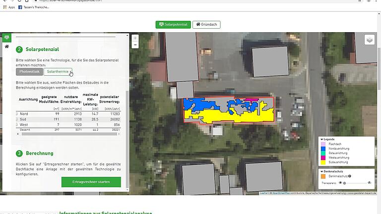 So schaut das Ergebnis des Solardach-Rechners des Landratsamts aus, um Photovoltaik-Potenziale zu finden: hier am Beispiel des Kreisbauhofs in Gerolzhofen. Demnach könnte eine Anlage doppelt so viel Strom erzeugen, wie im Bauhof verbraucht wird. In 20 Jahren würde der Landkreis 10 000 Euro verdienen. So schaut das Ergebnis des Solardach-Rechners des Landratsamts aus, um Photovoltaik-Potenziale zu finden: hier am Beispiel des Kreisbauhofs in Gerolzhofen. Demnach könnte eine Anlage doppelt so viel Strom erzeugen, wie im Bauhof verbraucht wird. In 20 Jahren würde der Landkreis 10 000 Euro verdienen.