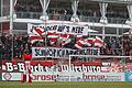 Das Banner des 'B-Block Würzburg' beim Heimspiel der Würzburger Kickers gegen die SpVgg Unterhaching Ende Januar.