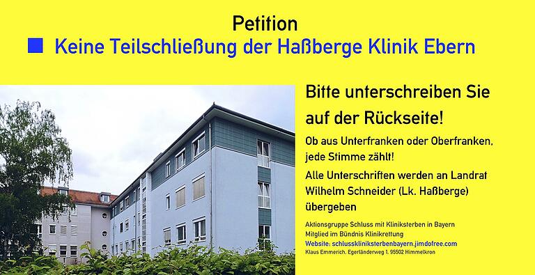 Mit diesen Petitionskarten haben Klaus Junge und Klaus Dünisch um Unterstützung für den Erhalt von Chirurgie und Notfallversorgung am Krankenhaus Ebern geworben. Mit diesen Petitionskarten haben Klaus Junge und Klaus Dünisch um Unterstützung für den Erhalt von Chirurgie und Notfallversorgung am Krankenhaus Ebern geworben.