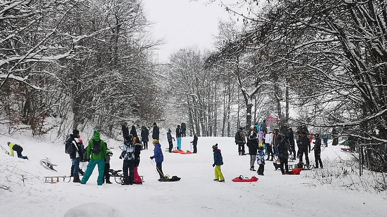 Der Schnee lockt derzeit viele Menschen in die Rhön: Auch am Arnsberg trifft man derzeit viele Rodler.&nbsp;