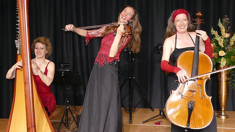 Als drei Musikerinnen voller Leidenschaft zeigte sich das Trio 'Tres con Pasion' mit Anne Kox-Schindelin (Harfe), Daniela Reimertz (Violine) und Birgit Saemann (Cello) beim Jubiläumskonzert des Hospizvereins Main-Spessart.