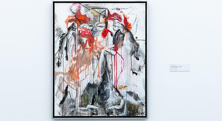 'Hahnenkampf 1' (1995) des verstorbenen Künstlers Hans Platschek in der Kunsthalle in Schweinfurt. 'Hahnenkampf 1' (1995) des verstorbenen Künstlers Hans Platschek in der Kunsthalle in Schweinfurt.