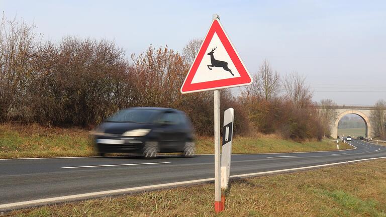 Wildwechsel an der Staatsstraße von Willanzheim nach Mainbernheim? Das Schild steht dort wegen zweier freilaufender Ziegen.