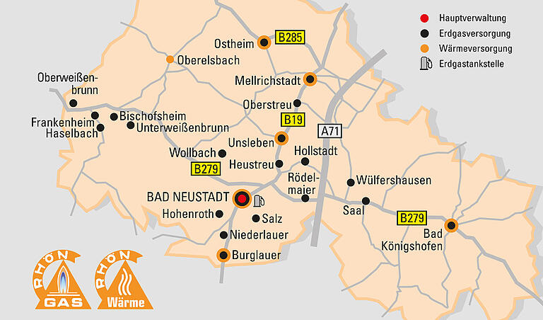 Das Leitungsnetz der Bayerischen Rhöngas GmbH umfasst heute 435 Kilometer.