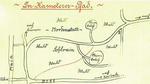 Vor 100 Jahren: Die alte Skizze zeigt den Hamsterer-Pfad von der Fähre nach Hafenlohr über den Sohlrain nach Karbach und weiter in Richtung Birkenfeld.