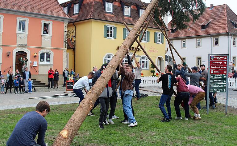 Das erstmalige Aufstellen des Wiesentheider Kirchweihbaumes am Marienplatz kam gut an. Das erstmalige Aufstellen des Wiesentheider Kirchweihbaumes am Marienplatz kam gut an.