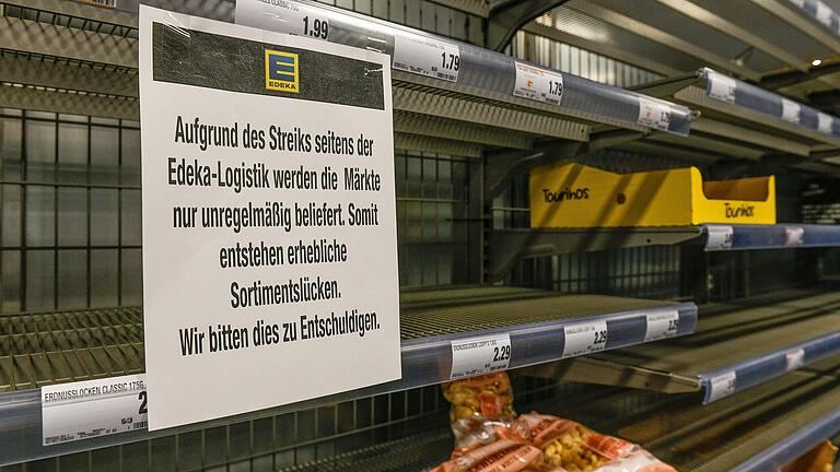 So sah es in den vergangenen Wochen in einigen Edeka-Supermärkten in Unterfranken aus. Seit Sonntag wird im Zentrallager in Gochssheim, das für Nachschub zuständig ist, erneut gestreikt.