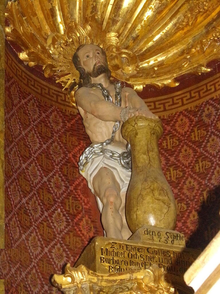 Die Statue des gegeißelten Heiland, die Michael und Barbara Öchsner  1750 stifteten, war der Grund für den Bau der Kapelle.