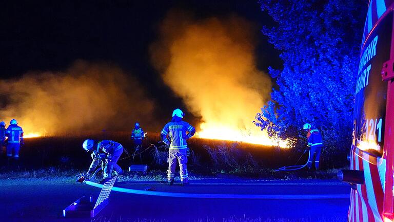 Bis zu zwei Meter hoch loderten die Flammen auf einer 7000 Quadratmeter großen Blühwiese in Haßfurt.