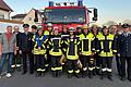 Auf dem Foto 3.BGM Ralf Seidling, Kommandant Tobias Wirsing, 1. Schiedsrichter Gerhard Reß, 2. Schiedsrichter Martin Tuchlinski, Tobias Gollhardt, Robin Zeis, Melissa Zeis, Max Börger, Jonas Dellert, Julian Harth, Erwin Dörsch, Christian Lingg, Jannik Gollhardt, Dirk Börger, 3. Schiedsrichter Christian Eichhorn.