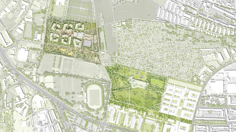 Die Planung für das Klimadorf am Kessler Field (links) und die Landesgartenschau in der Ledward Kaserne (rechts). Die Planung für das Klimadorf am Kessler Field (links) und die Landesgartenschau in der Ledward Kaserne (rechts).