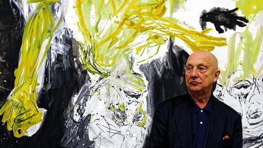 Provokateur und großer Künstler: Maler und Bildhauer Georg Baselitz vor seinem Bild &bdquo;The bridge goes supper&ldquo; (2006) im Dresdner Albertinum.