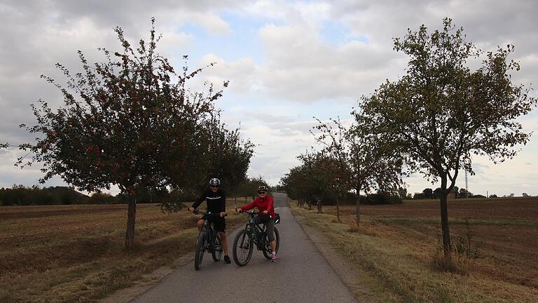 Zwei Radler aus Scheinfeld auf dem neuen Radweg zwischen Iphofen und Markt Einersheim. Zwei Radler aus Scheinfeld auf dem neuen Radweg zwischen Iphofen und Markt Einersheim.