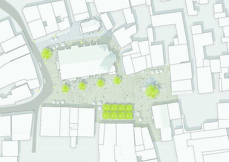 Mit diesem Entwurf zum Aussehen des Marktplatzes in Gerolzhofen (hier eine Draufsicht) hat das Büro Realgrün Landschaftsarchitekten aus München den Gestaltungswettbewerb gewonnen.