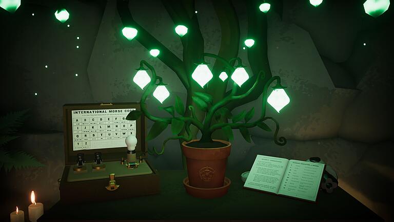 Screenshots von dem Computerspiel Botany Manor - Per Morsecode kommuniziert diese Pflanze nicht nur mit anderen Pflanzen, sondern kann so auch zum Blühen gebracht werden. Screenshots von dem Computerspiel Botany Manor - Per Morsecode kommuniziert diese Pflanze nicht nur mit anderen Pflanzen, sondern kann so auch zum Blühen gebracht werden.