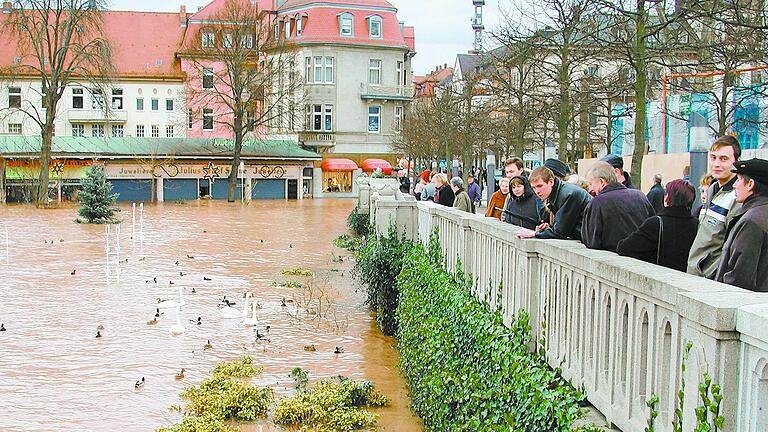 An der Ludwigsbrücke stand 2003 das Wasser fast bis zum Geländer. Das Hochwasser war auch ein Besuchermagnet.       -  An der Ludwigsbrücke stand 2003 das Wasser fast bis zum Geländer. Das Hochwasser war auch ein Besuchermagnet.