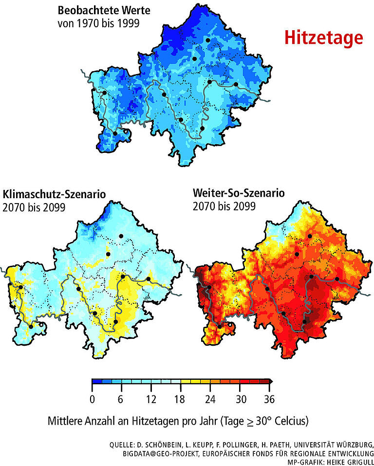 Das kommt auf uns zu, wenn die Temperatur in Unterfranken um 2,2 oder um 3,8 Grad steigt Das kommt auf uns zu, wenn die Temperatur in Unterfranken um 2,2 oder um 3,8 Grad steigt