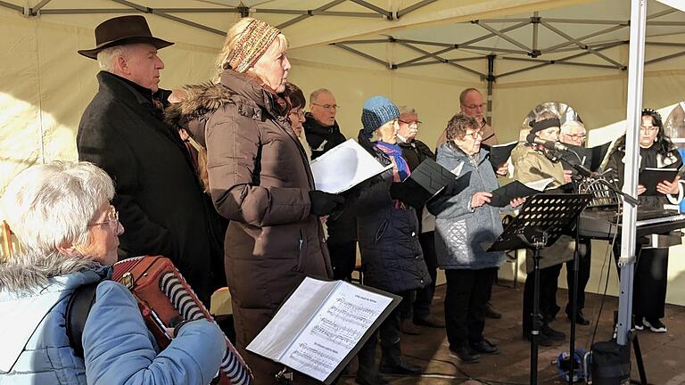 Der Aschacher Gesangverein 1890 unter der Leitung von Andrea Metzler (rechts) und mit Christa Kirchner am Akkordeon sang beliebte Weihnachtslieder.       -  Der Aschacher Gesangverein 1890 unter der Leitung von Andrea Metzler (rechts) und mit Christa Kirchner am Akkordeon sang beliebte Weihnachtslieder.