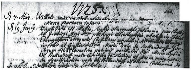 Sehr wahrscheinlich falsch eingetragen: Getauft wurde Maria Sophia Margaretha Catharina von Erthal nicht am 19. Juni 1725 noch vor der Geburt, sondern wohl erst am 19. Juli 1725, drei Tage nachdem sie im Lohrer Schloss das Licht der Welt erblickt hatte. Sehr wahrscheinlich falsch eingetragen: Getauft wurde Maria Sophia Margaretha Catharina von Erthal nicht am 19. Juni 1725 noch vor der Geburt, sondern wohl erst am 19. Juli 1725, drei Tage nachdem sie im Lohrer Schloss das Licht der Welt erblickt hatte.