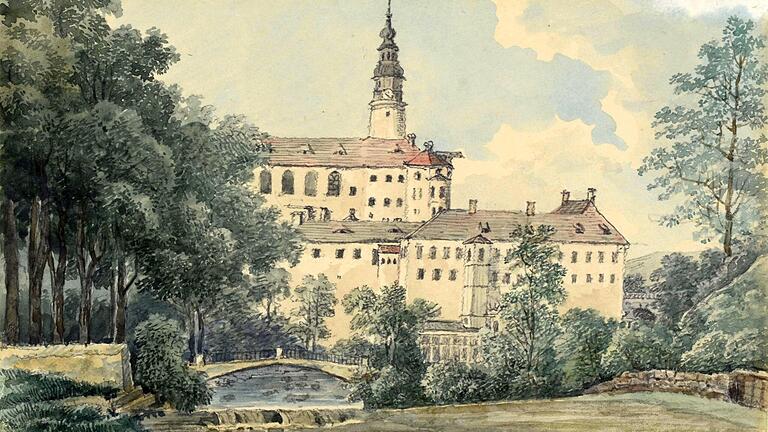 Traugott Faber: Schloss Weesenstein, 1844, Aquarell. Traugott Faber: Schloss Weesenstein, 1844, Aquarell.