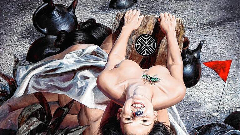 Unübersehbares Unbehagen: Das Gemälde „Landing“ von Nguyen Xuan Huy aus dem Jahr 2014 (Ausschnitt). Unübersehbares Unbehagen: Das Gemälde „Landing“ von Nguyen Xuan Huy aus dem Jahr 2014 (Ausschnitt).