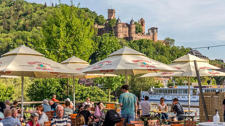 Vom Biergarten am Main in Kreuzwertheim aus ist die Burg in Wertheim zu sehen.