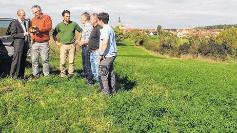 Stimmen die Flächenangaben? Die für die Förderung per Internet beantragten Flächen werden vor Ort überprüft. In Willanzheim war es diese Wiese mit Hecke, die als Erosionsfläche besondere Anforderungen erfüllen muss. Im Bild von links: Rudolf Bender (Bauernverband), Prüfer Bernd Kuchenbrod und Paul Hutten, Herbert Pfriem vom Bauernverband und die beiden Betriebsleiter Erwin und Marcel Drobek. Stimmen die Flächenangaben? Die für die Förderung per Internet beantragten Flächen werden vor Ort überprüft. In Willanzheim war es diese Wiese mit Hecke, die als Erosionsfläche besondere Anforderungen erfüllen muss. Im Bild von links: Rudolf Bender (Bauernverband), Prüfer Bernd Kuchenbrod und Paul Hutten, Herbert Pfriem vom Bauernverband und die beiden Betriebsleiter Erwin und Marcel Drobek.