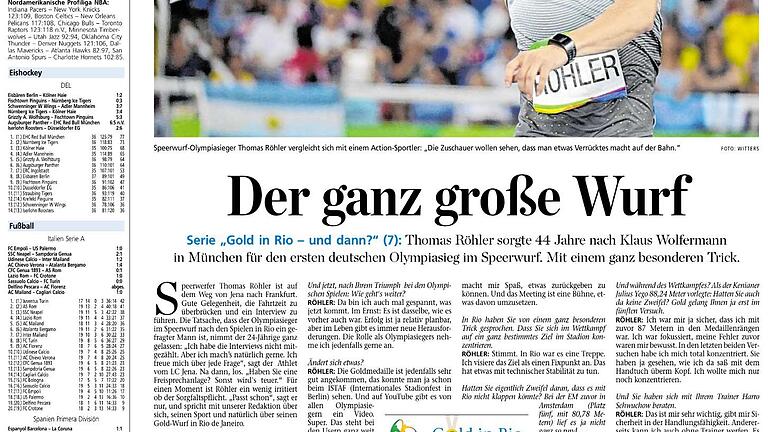 Der Serien-Beitrag über den Olympiasieger Thomas Röhler wie er ordnungsgemäß schon am 9.1.17 erschienen war.