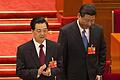 Ankunft       -  Chinas Präsident Hu Jintao (L) und der Generalsekretär der KP, Xi Jinping, bei ihrem Eintreffen der Großen Halle des Volkes. Foto: Adrian Bradshaw