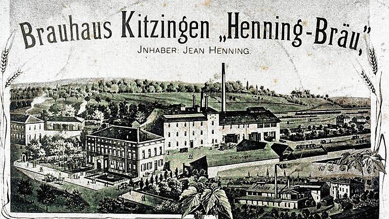 Auf dieser Postkarte ist die gesamte Brauereianlage der Henningbräu einschließlich der Gaststätte in unmittelbarer Nähe des Kitzinger Bahnhofs zu sehen. Die komplette Brauerei ist beim Bombenangriff am 23. Februar 1945 zerstört worden. Die Gaststätte in der heutigen Friedrich-Ebert-Straße gibt es noch.