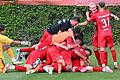 Irgendwo ganz unten in der Jubeltraube des TSV Aubstadt ist Max Grimm zu vermuten. Er erzielte in der fünften Minute der Nachspielzeit den 2:1-Siegtreffer gegen Türkgücü München.